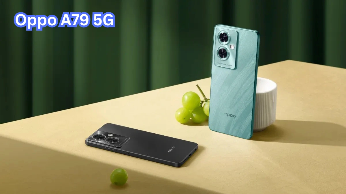 Oppo A79 5G smartphone showcasing premium design with large display and sleek finish