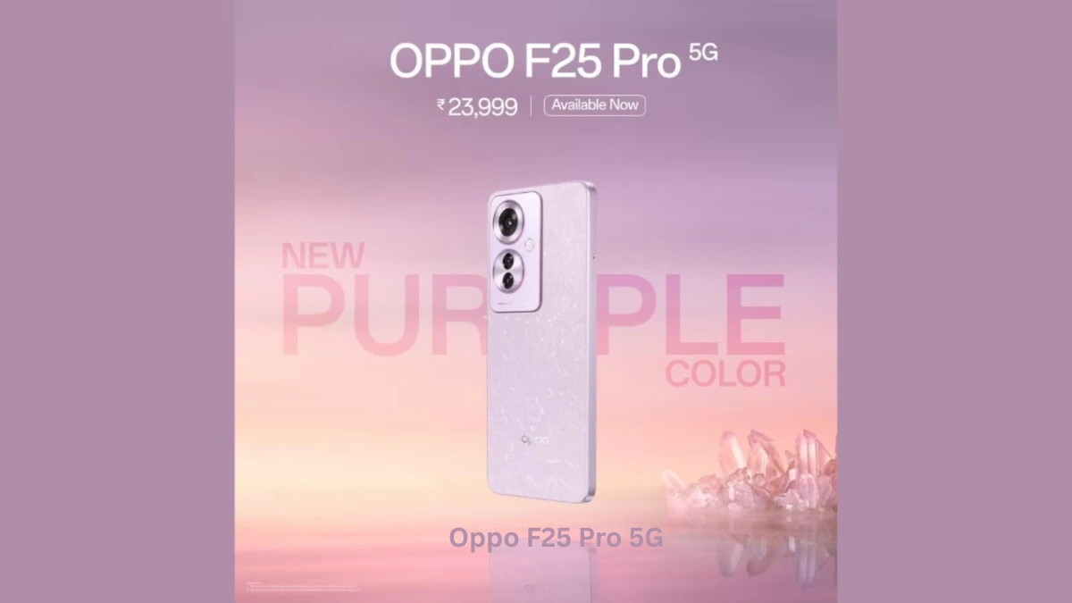 Oppo F25 Pro 5G smartphone in new purple color with slim design, triple rear camera setup, and premium finish