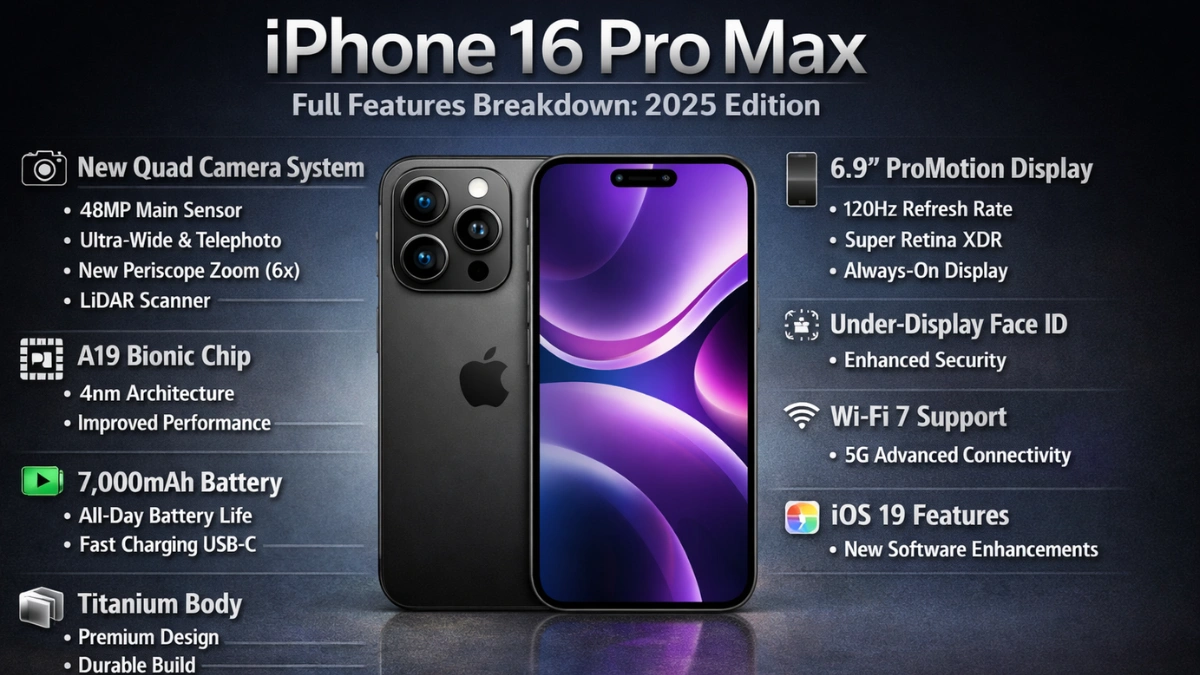 iPhone 16 Pro Max showcasing all new features in 2025