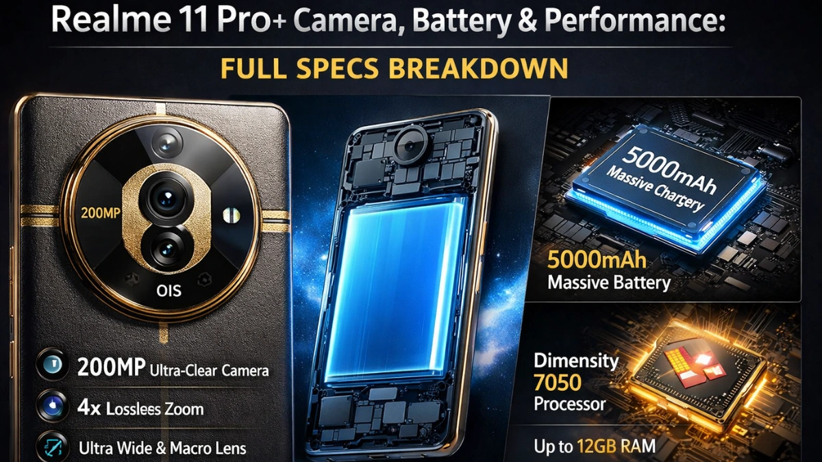 Realme 11 Pro Plus camera, battery, and performance full specs view