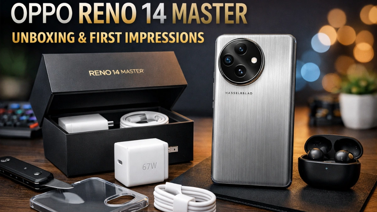 Oppo Reno 14 Master unboxing showing the smartphone design, box contents, and first impressions of the Oppo Reno 14