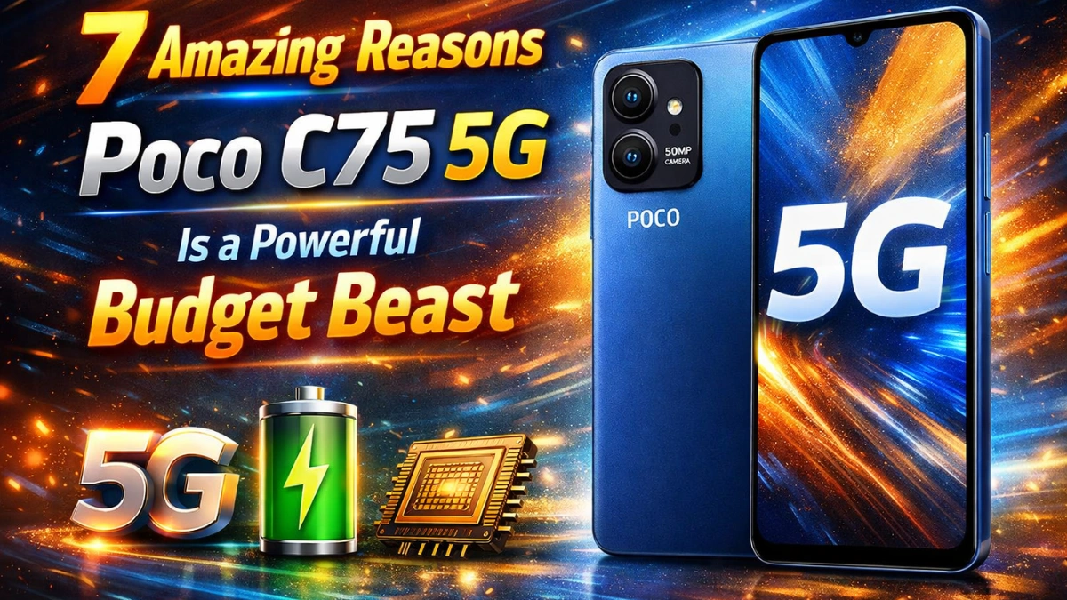 Poco C75 5G budget smartphone showcasing powerful performance, large display, and fast 5G connectivity