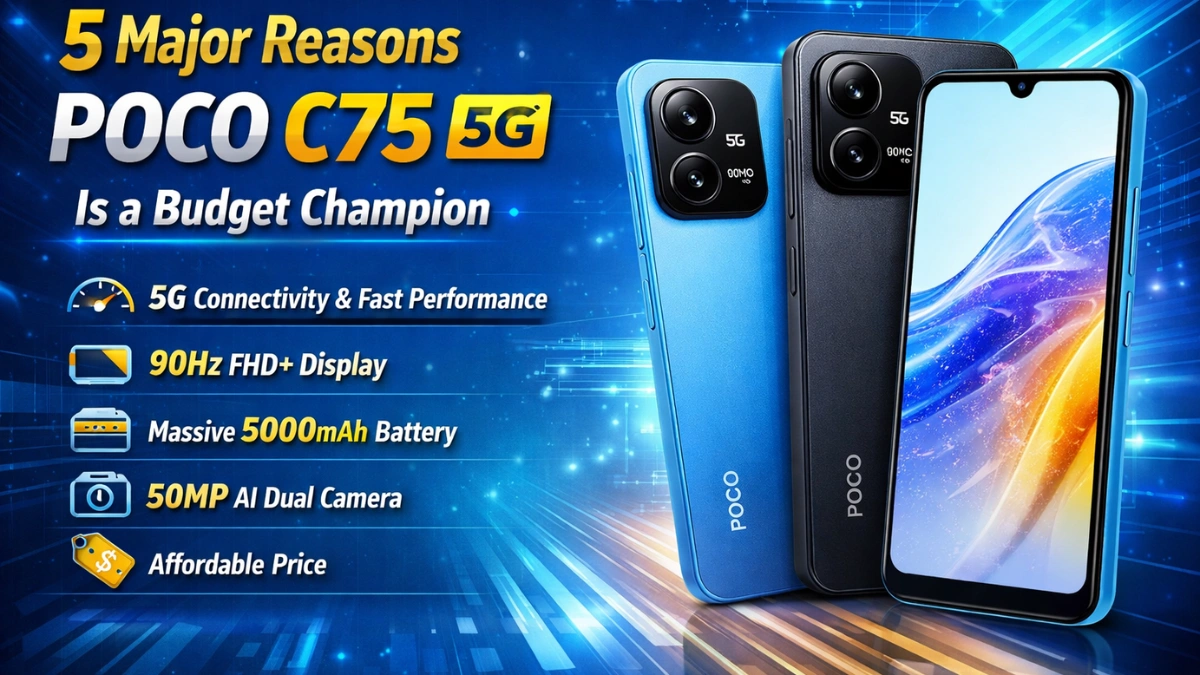 Poco C75 5G smartphone showcasing its top budget-friendly features