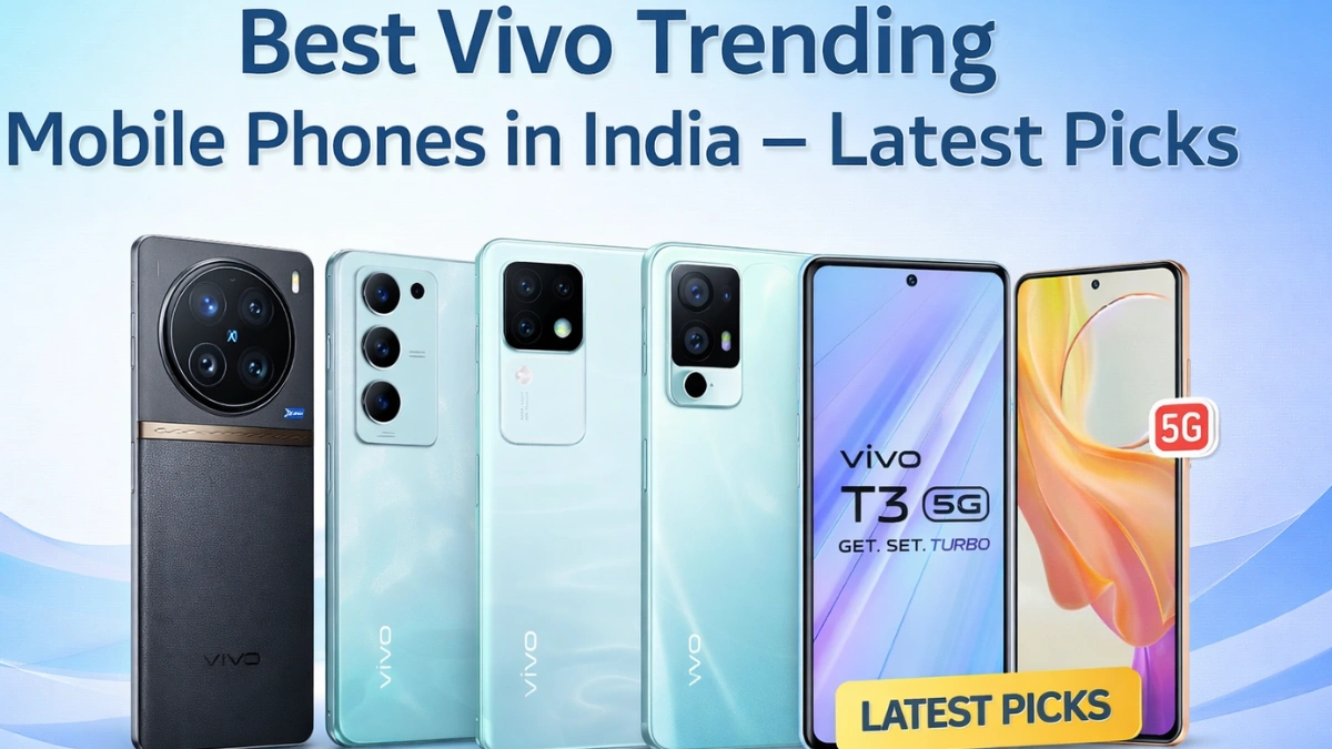 Vivo Trending mobile phones banner showcasing latest Vivo smartphones in India with premium design and 5G models