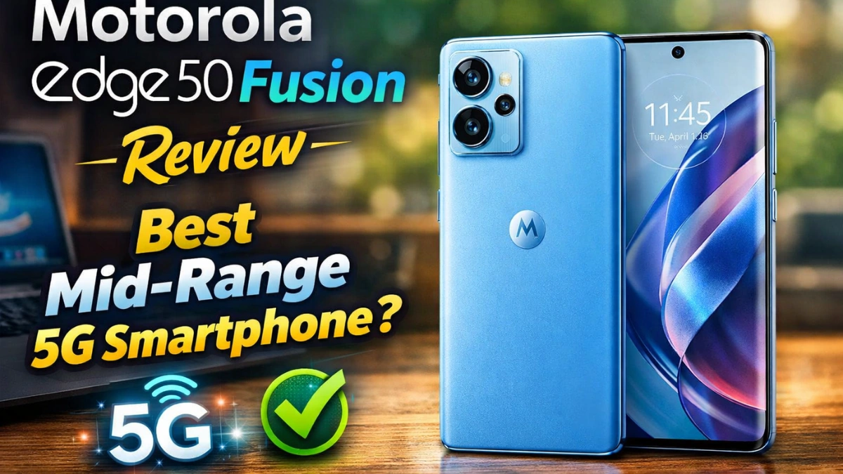 Motorola Edge 50 smartphone showing curved OLED display, premium design, and slim mid-range 5G build