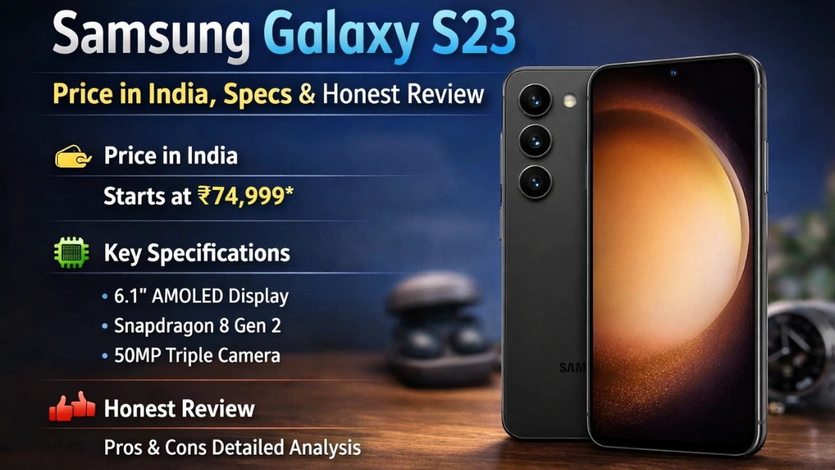 Samsung Galaxy S23 showcasing premium design, camera setup, and display in an honest review highlighting price in India and key specifications