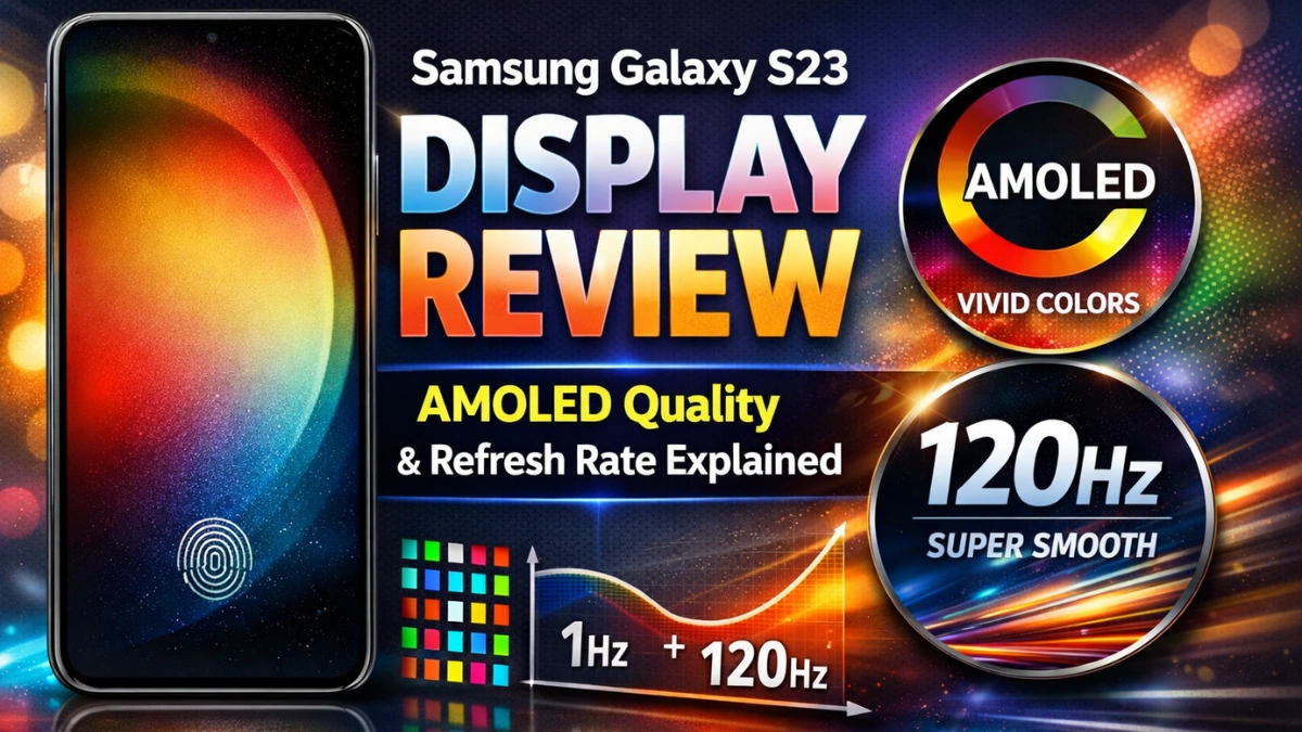 Samsung Galaxy S23 display showing vibrant AMOLED colors and smooth high refresh rate during a visual quality test