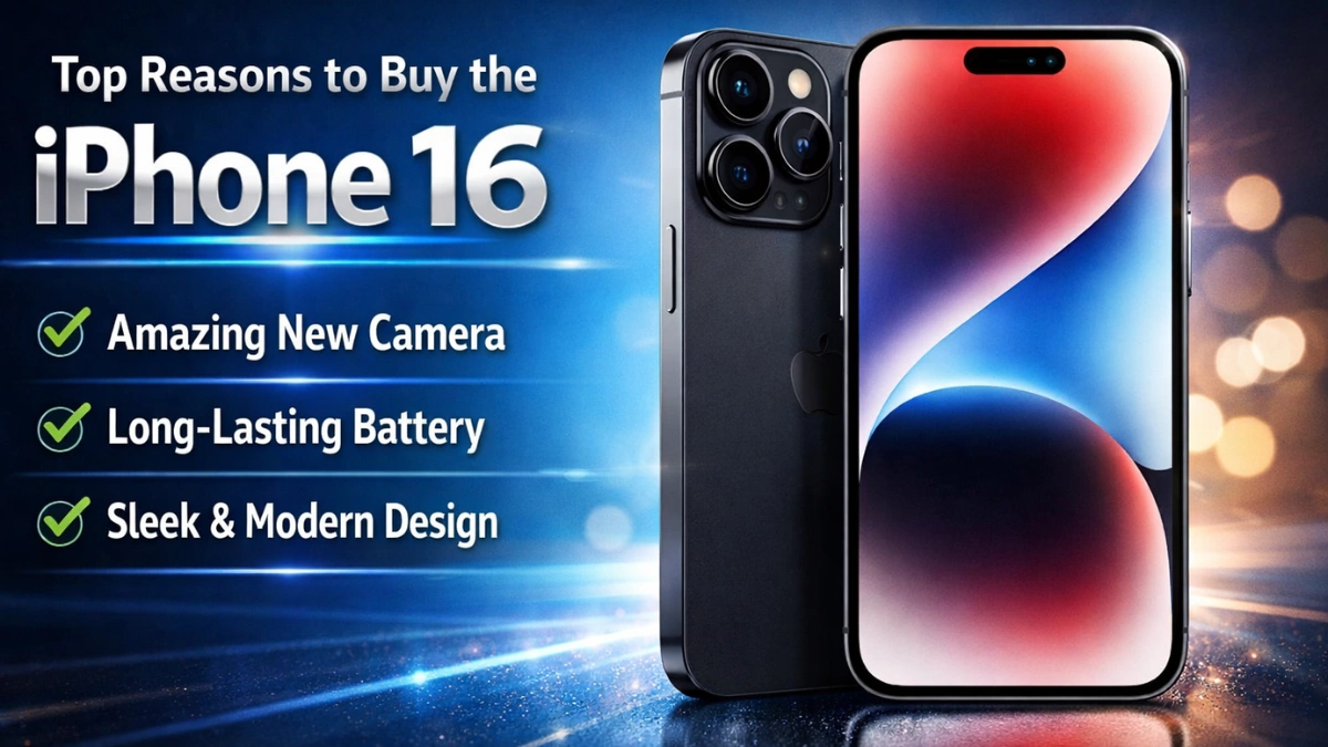 iPhone 16 showcasing its advanced camera, long-lasting battery, and sleek design